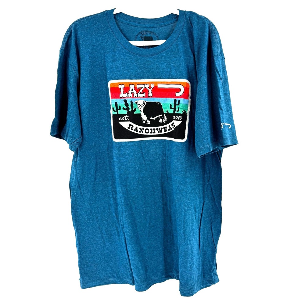 NEW Lazy J Ranch Wear Hereford Sky T-Shirt Mens 2XL Blue Cowboy Western USA Made